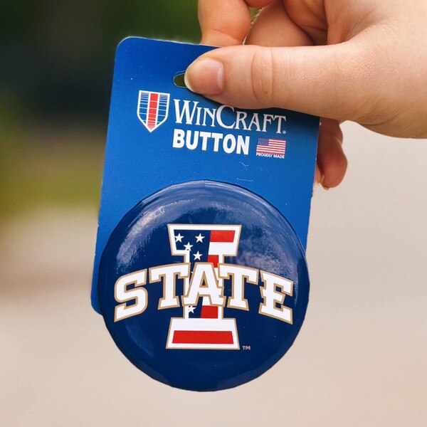Patriotic I-State Round Button Pin (3")